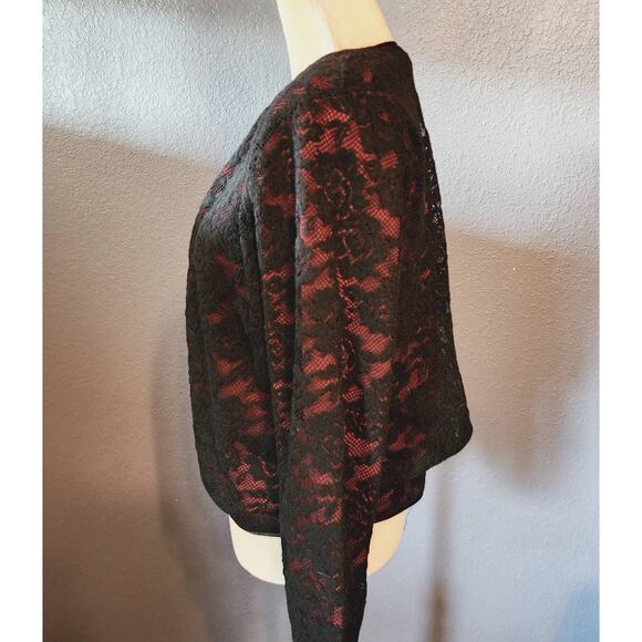 Jones New York Red and black lace Shacket cardigan jacket Size Medium - Picture 2 of 6
